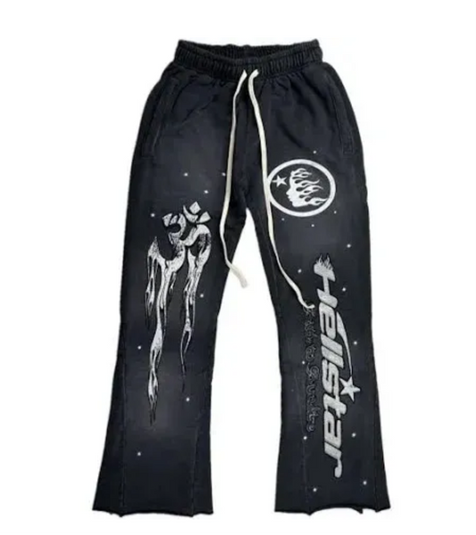 Hellstar Flame Flare Sweatpants Vintage Black